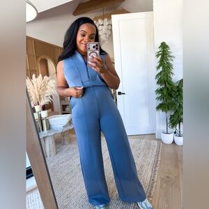 SPANX Blue V-Neck Jumpsuit